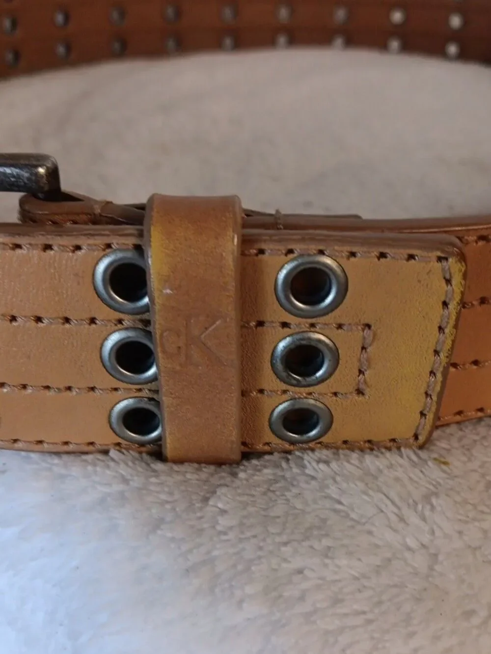 Calvin Klein Tan Double-Row Eyelet Leather Belt